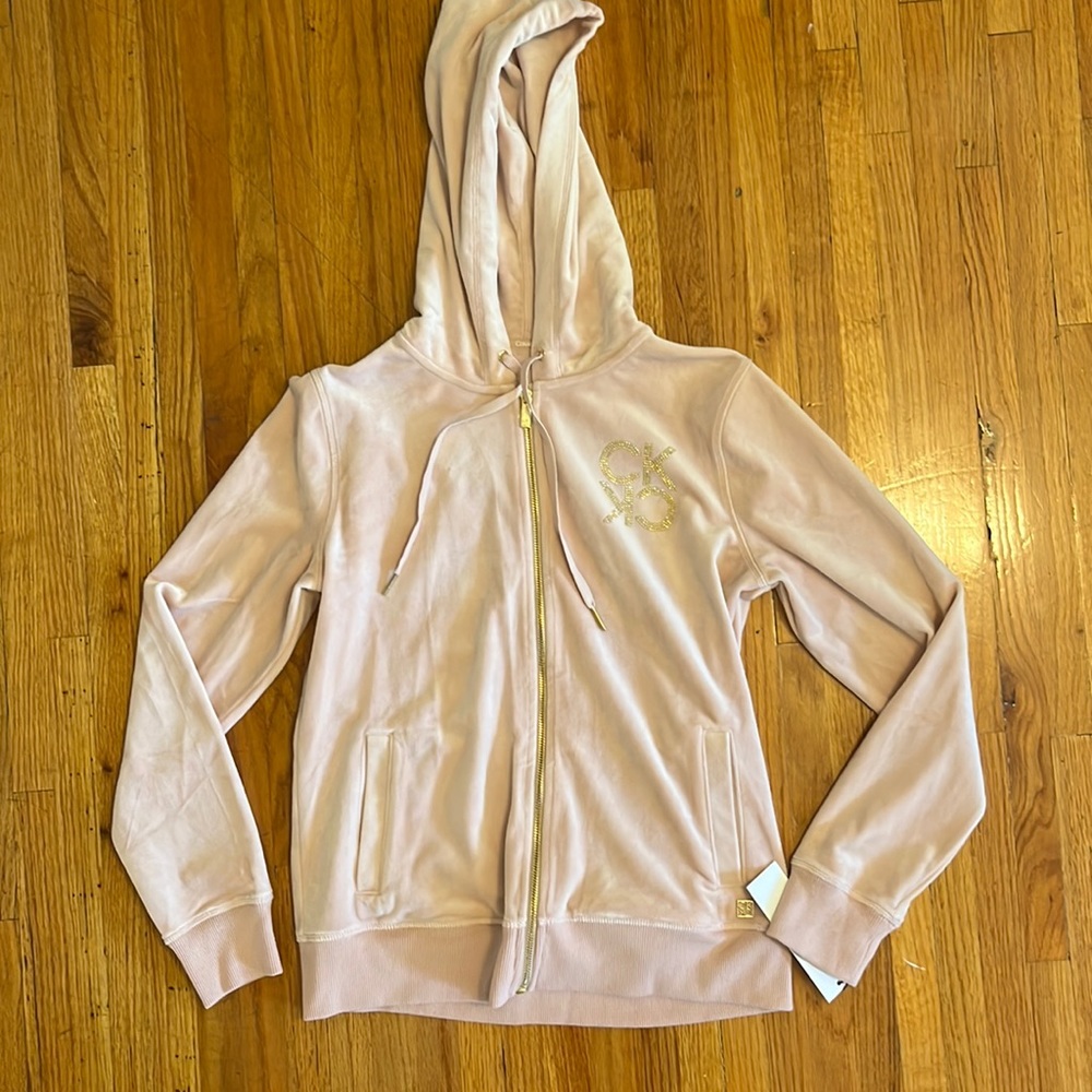Calvin Klein light pink velour zip up